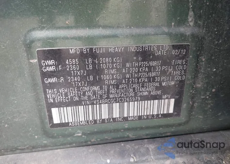 2012 Subaru Outback 2.5I Premium from USA, damaged, VIN 4S4BRCGC7C3265979